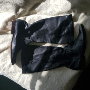 Frye Leather Cindy slouch tall pull on black leather boots, size 8.5